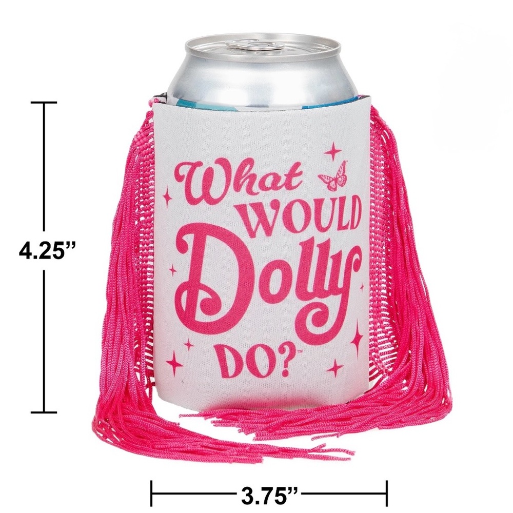 Dolly Pardon Pink Fringe & White Can Cooler NEW 4" × 5" Party Favors WWDD - Picture 3 of 4
